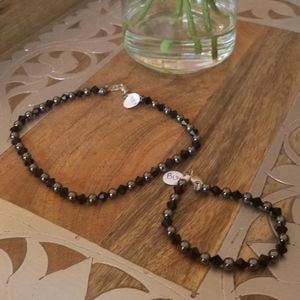 Swarovski Elements Black Crystal & Hematite Gemstone Choker & Bracelet Set NWT